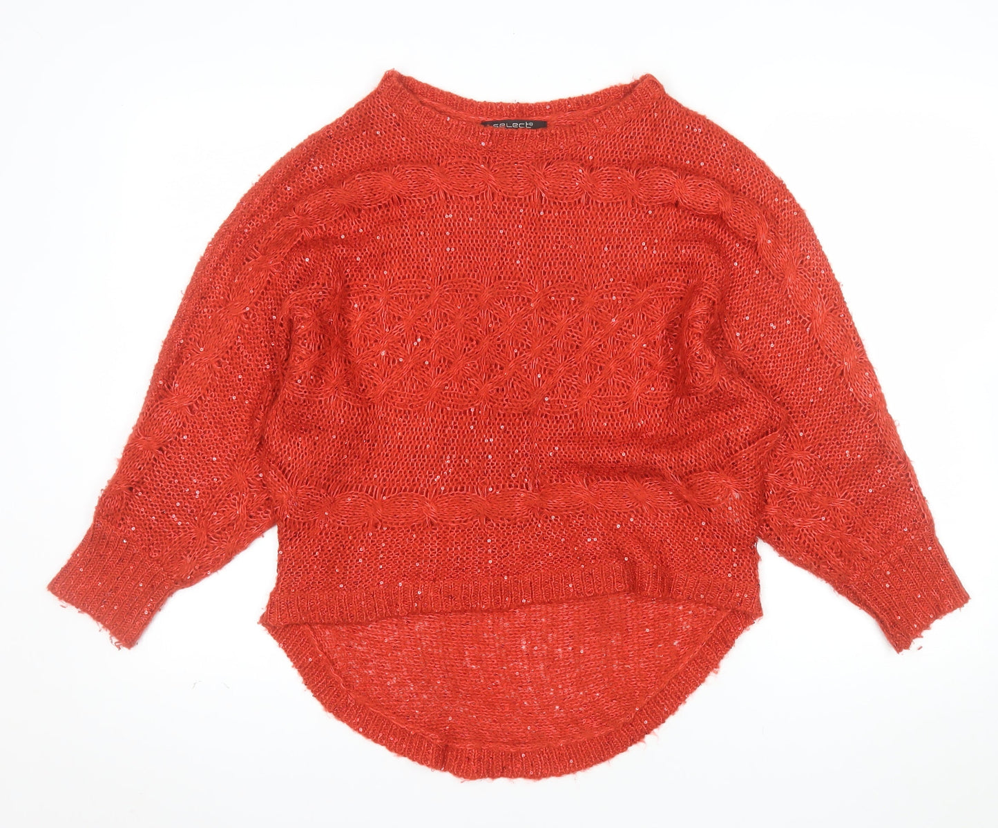Select Women Red Acrylic Polyester Open-Knit Jumper UK 12