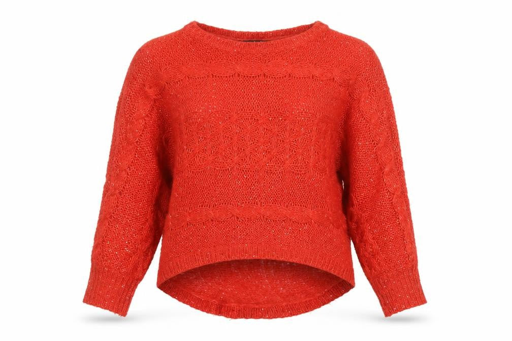 Select Women Red Acrylic Polyester Open-Knit Jumper UK 12