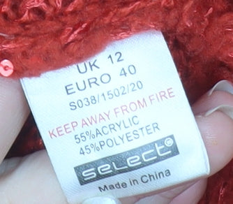 Select Women Red Acrylic Polyester Open-Knit Jumper UK 12