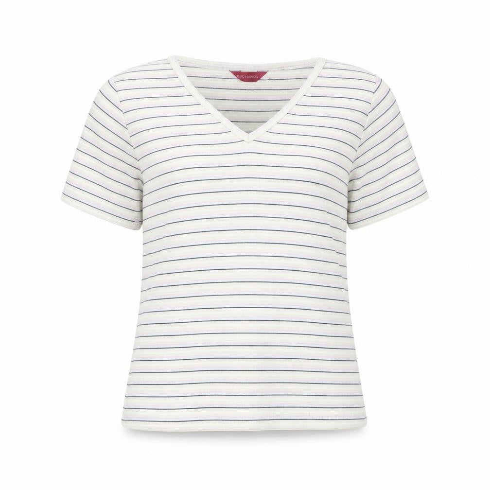 Richards Womens Multicoloured Striped V-Neck Short Sleeve T-Shirt M