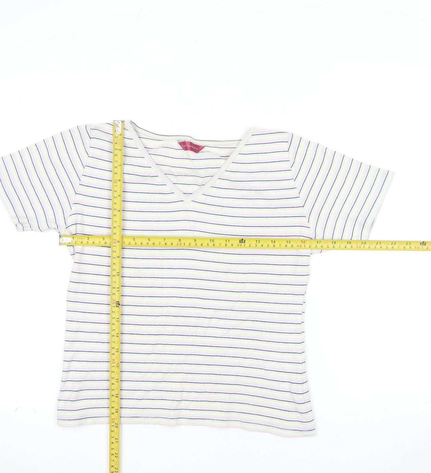 Richards Womens Multicoloured Striped V-Neck Short Sleeve T-Shirt M