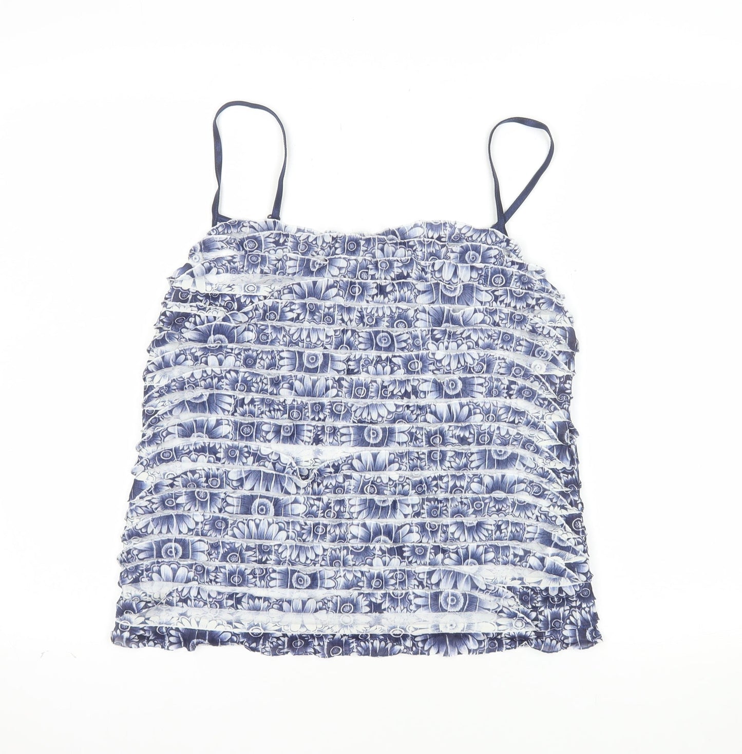Marks and Spencer Per Una Women's Blue Floral Ruffle Camisole Top Size 14