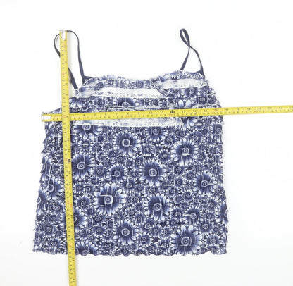 Marks and Spencer Per Una Women's Blue Floral Ruffle Camisole Top Size 14