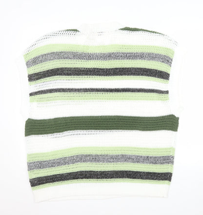 EEICC Women’s Multicoloured Striped 2XL Open-Knit Pullover Jumper