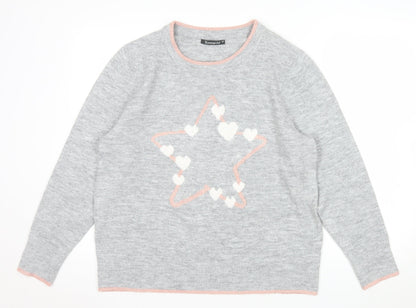 Bonmarché Women’s Grey Crew Neck Heart Star Jumper Size 16