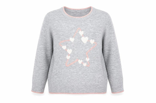 Bonmarché Women’s Grey Crew Neck Heart Star Jumper Size 16