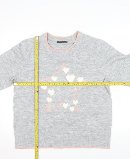 Bonmarché Women’s Grey Crew Neck Heart Star Jumper Size 16