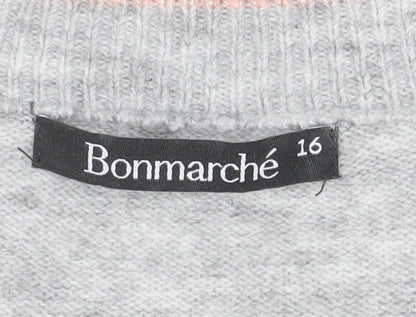 Bonmarché Women’s Grey Crew Neck Heart Star Jumper Size 16