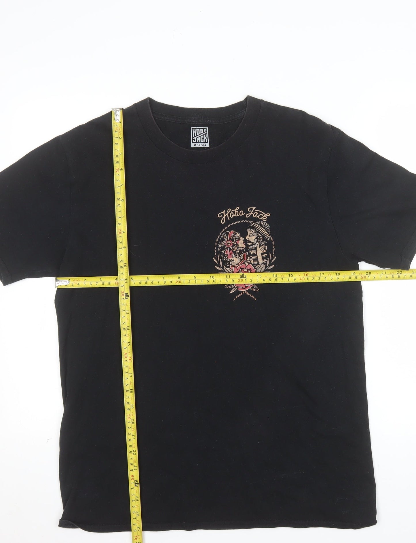 Hobo Jack Men's Black Graphic Tattoo Style T-Shirt Medium