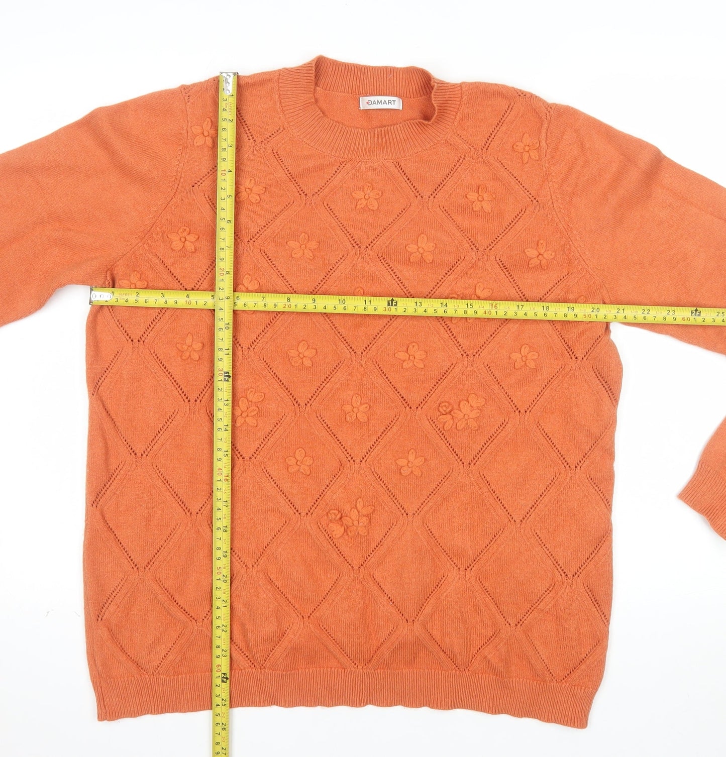 Damart Womens Orange Floral Knit Crew Neck Pullover Jumper L