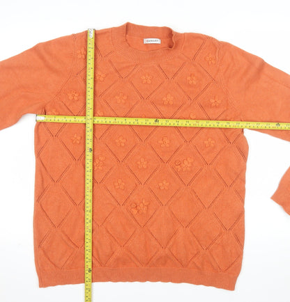 Damart Womens Orange Floral Knit Crew Neck Pullover Jumper L