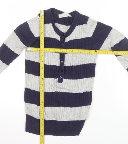 trf Knitwear Women's Multicoloured Striped Henley Cotton Jumper Size 8