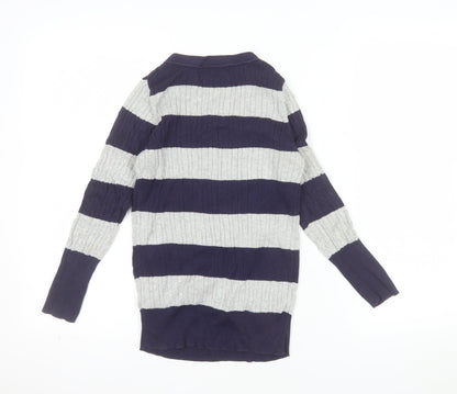 trf Knitwear Women's Multicoloured Striped Henley Cotton Jumper Size 8