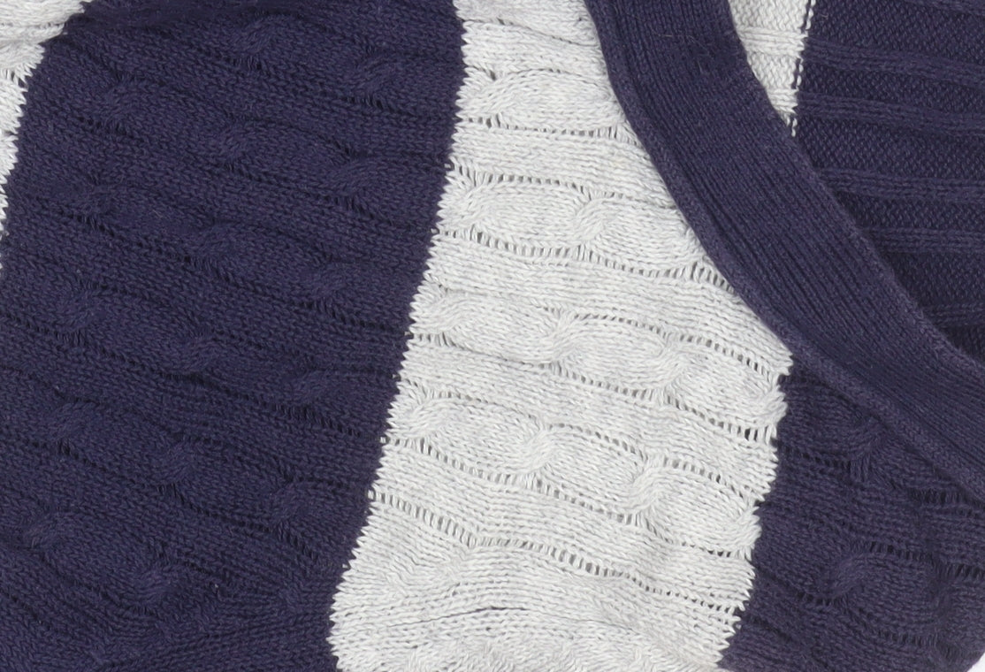 trf Knitwear Women's Multicoloured Striped Henley Cotton Jumper Size 8