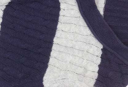 trf Knitwear Women's Multicoloured Striped Henley Cotton Jumper Size 8