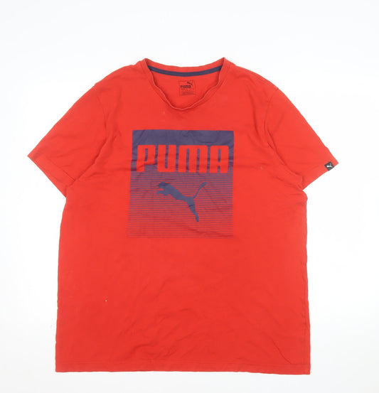 Puma Men's Red Large Graphic Print Cotton Crew Neck T-Shirt