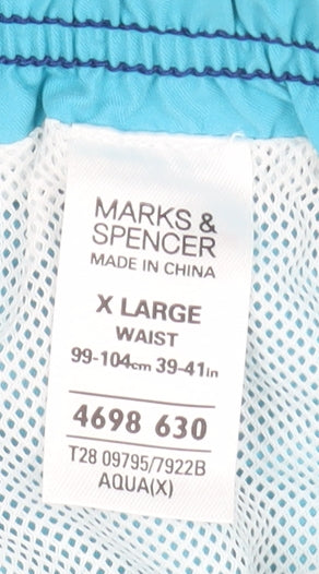 Marks and Spencer Men's Blue XL Swim Shorts Quick Dry Polyester