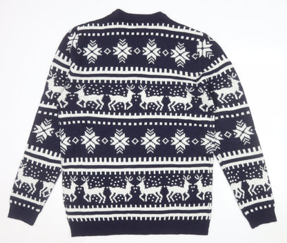 boohooMAN Men's Blue Fair Isle Christmas Jumper 2XL