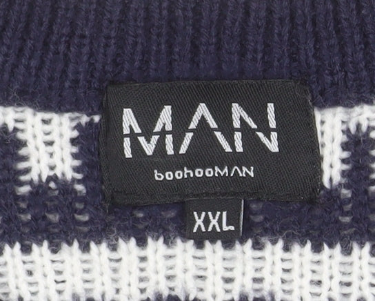 boohooMAN Men's Blue Fair Isle Christmas Jumper 2XL