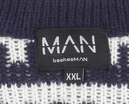 boohooMAN Men's Blue Fair Isle Christmas Jumper 2XL