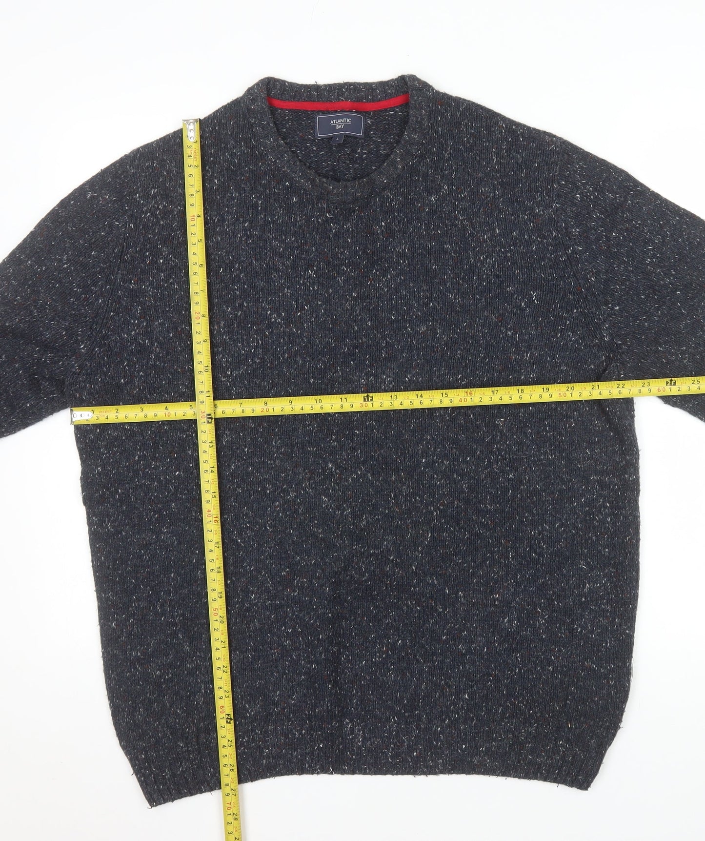 Atlantic Bay Men's Blue Knit Crew Neck Pullover Jumper Size L
