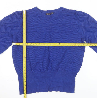 Marks and Spencer Women's Blue Crew Neck Knit Jumper Size L