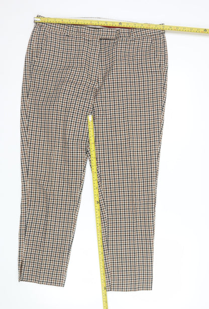 Marks and Spencer Women Brown Check Chino Trousers Size 16 Regular