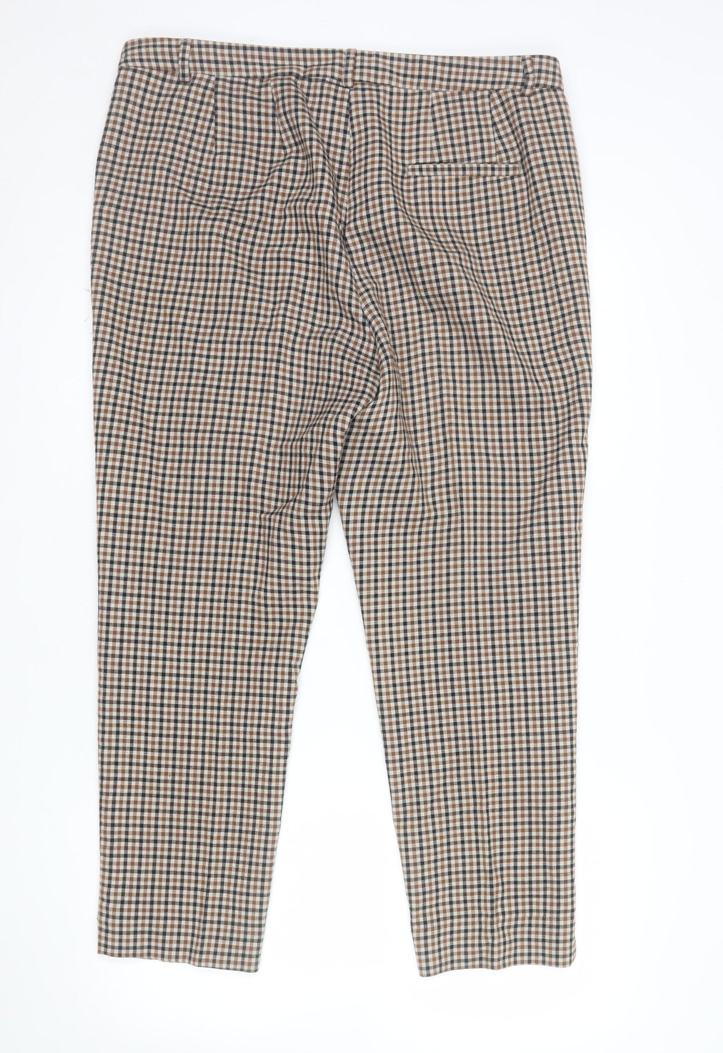 Marks and Spencer Women Brown Check Chino Trousers Size 16 Regular