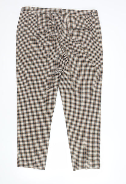 Marks and Spencer Women Brown Check Chino Trousers Size 16 Regular