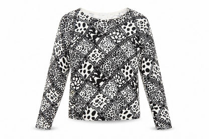 IMAGINI Womens Black Animal Print Long Sleeve Cotton Stretch T-Shirt Size L