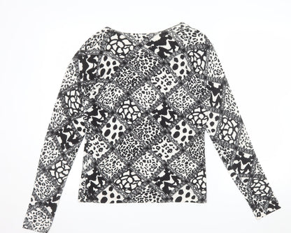 IMAGINI Womens Black Animal Print Long Sleeve Cotton Stretch T-Shirt Size L