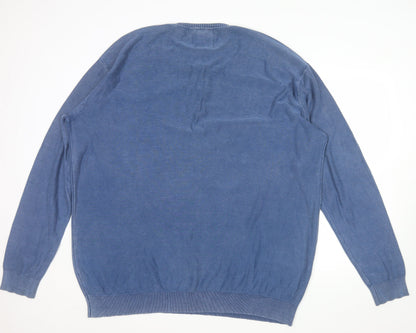 Vintage Men’s Blue 2XL Cotton Henley Jumper Long Sleeve Classic Fit