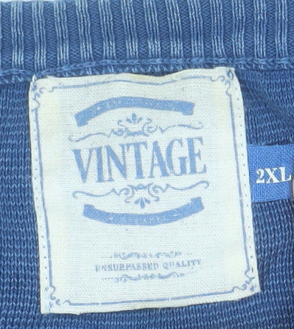 Vintage Men’s Blue 2XL Cotton Henley Jumper Long Sleeve Classic Fit