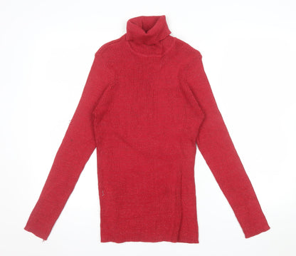 Basic Editions Women's Red Roll Neck Knit Jumper Size L