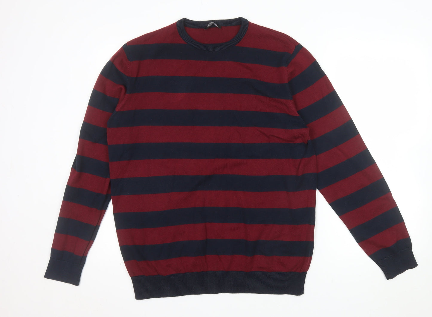 Calliope Man Mens Red Navy Striped Cotton Crew Neck Jumper XXL