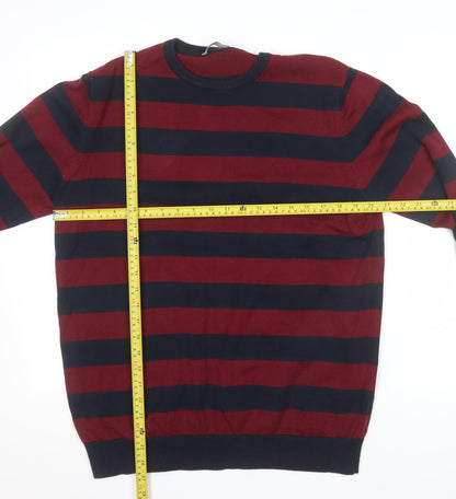 Calliope Man Mens Red Navy Striped Cotton Crew Neck Jumper XXL
