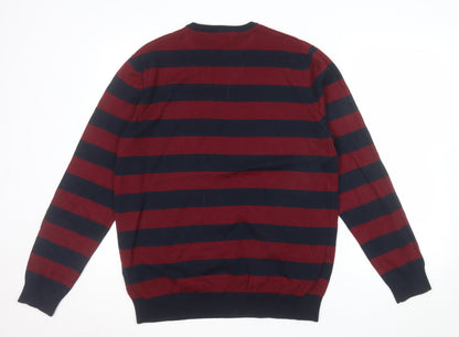 Calliope Man Mens Red Navy Striped Cotton Crew Neck Jumper XXL
