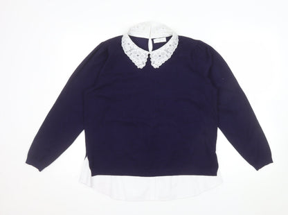 Papaya Women's Blue Collared Knit Pullover Jumper Size 16