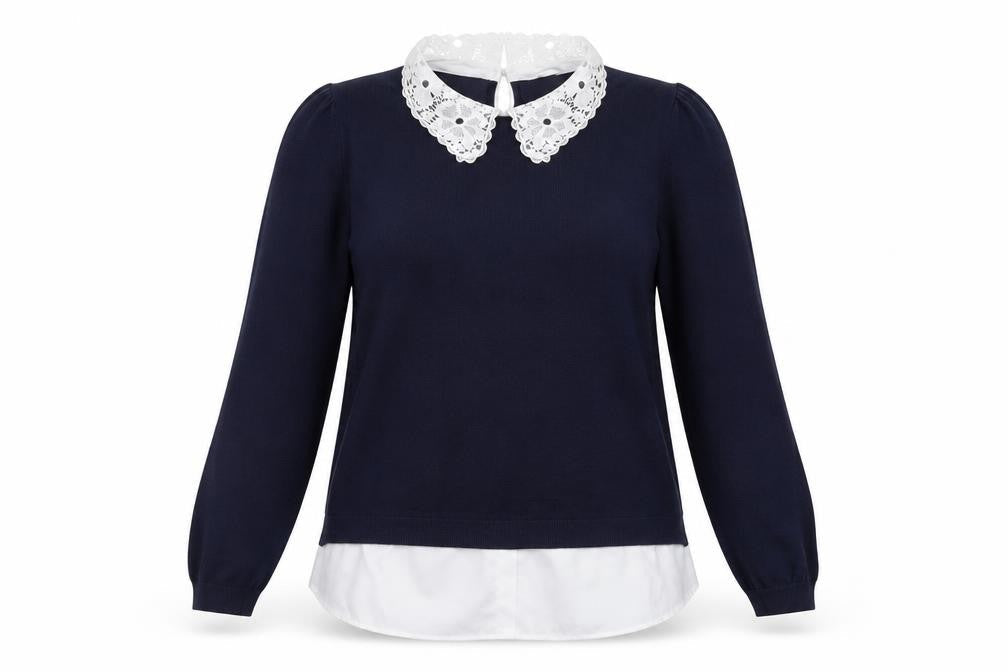 Papaya Women's Blue Collared Knit Pullover Jumper Size 16