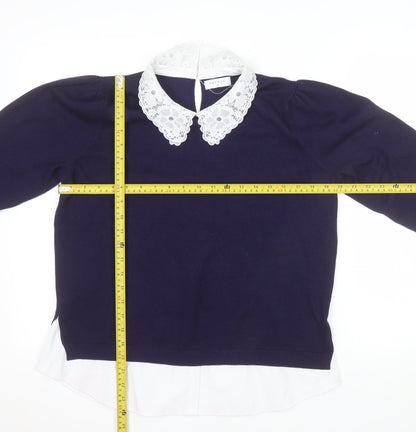 Papaya Women's Blue Collared Knit Pullover Jumper Size 16