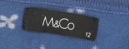 M&Co Womens Blue Floral Knit Cardigan Size 12 Regular Fit