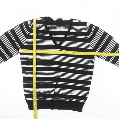 Marks and Spencer Womens Black White Striped V-Neck Knit Jumper UK 16