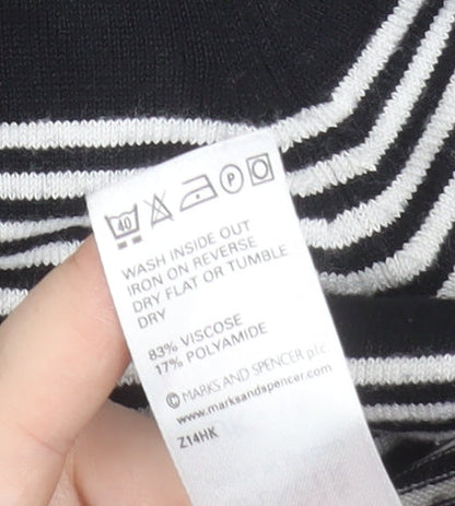 Marks and Spencer Womens Black White Striped V-Neck Knit Jumper UK 16