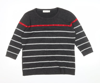 Fabrizio Women’s Grey Striped 3/4 Sleeve Pullover Jumper L