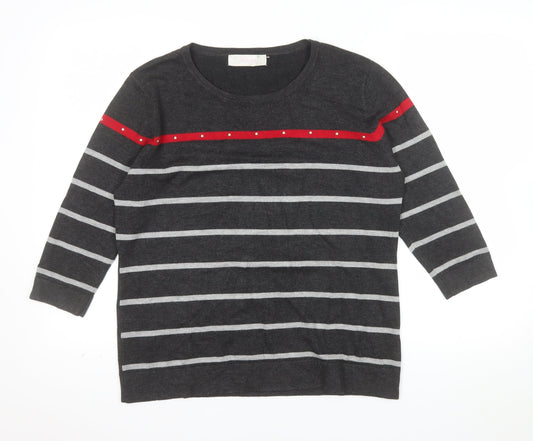 Fabrizio Women’s Grey Striped 3/4 Sleeve Pullover Jumper L