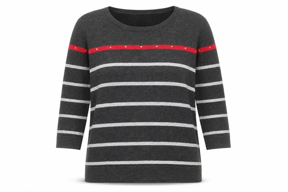 Front view of Fabrizio Women’s Grey Striped 3/4 Sleeve jumper L