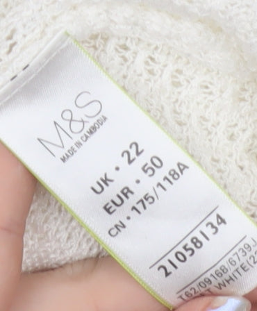 Marks and Spencer Per Una White Knit V-Neck Blouse Women’s Size 22