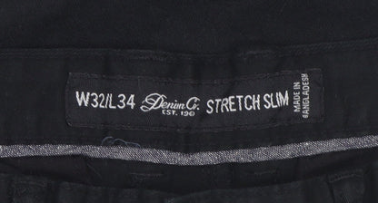 Denim Co. Men's Black Slim Fit Stretch Chino Trousers W32 L34