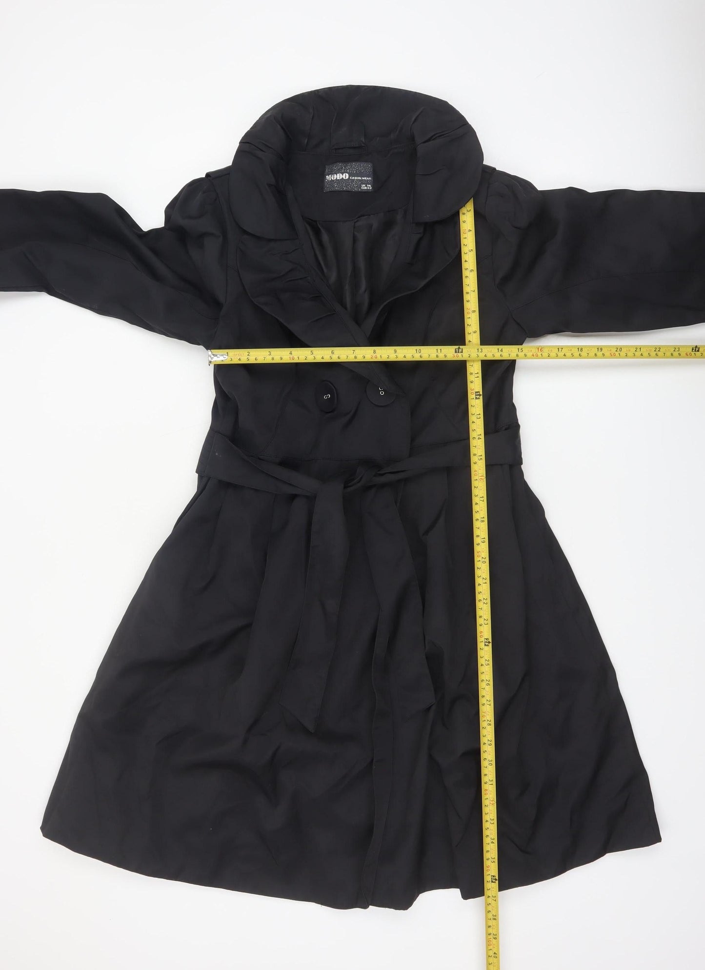 Modo Casualwear Women's Black Belted Trench Coat UK 12 Lined Long Classic