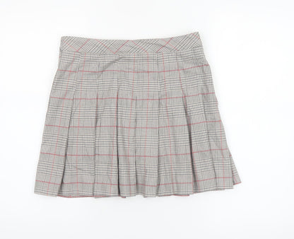 H&M Divided Women's Grey Check Pleated Short Skirt Size 12